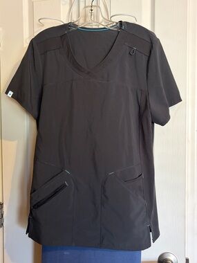 Pewter Gray Medical Scrub Top with Accent Stitching